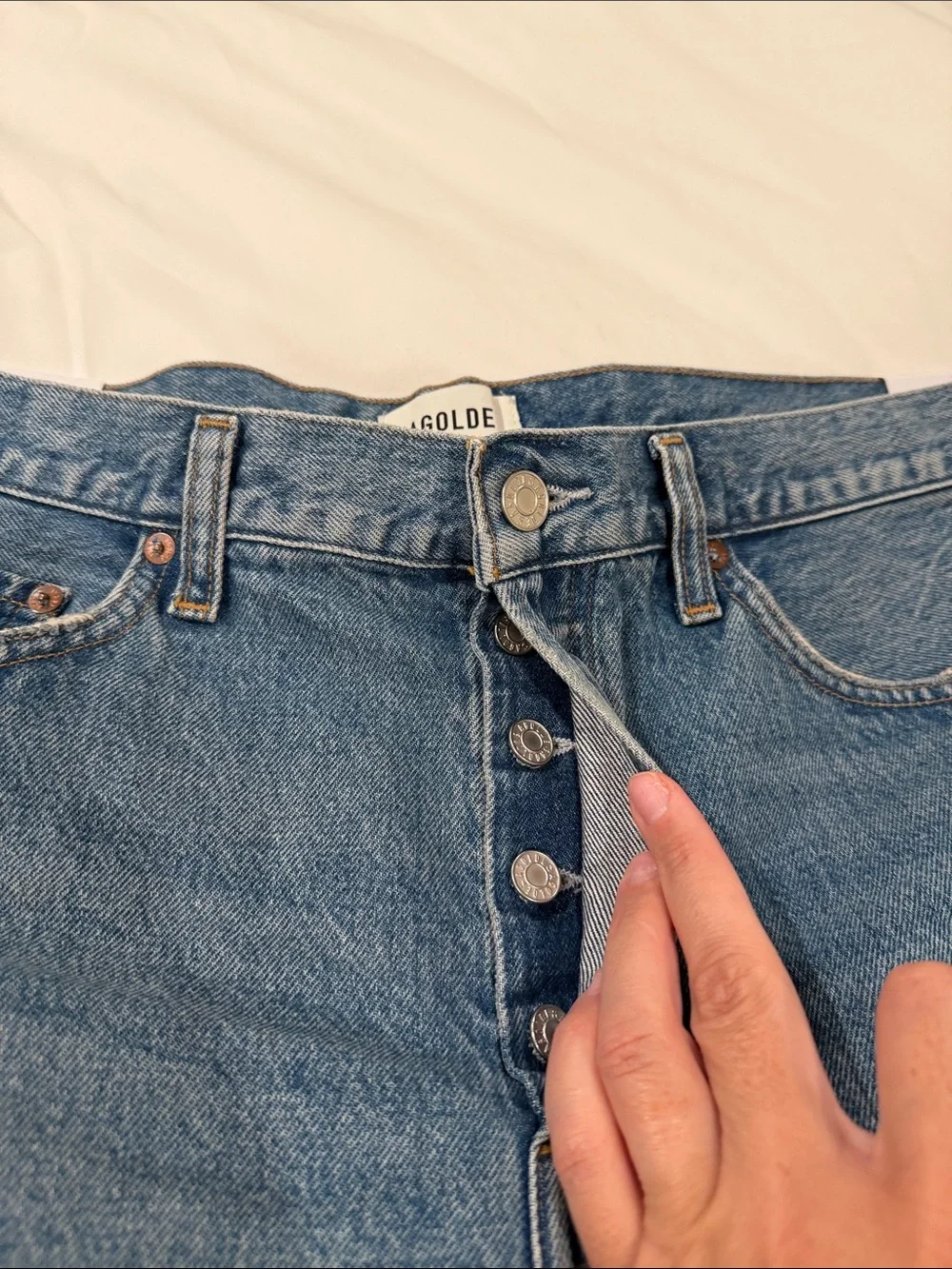 Agolde Classic Mid Blue parker long Raw Hem Jean Shorts 32
